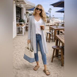 Eileen Fisher Light Gray Women's Cardigan Duster with Pockets. EUC